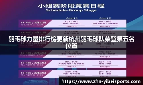 羽毛球力量排行榜更新杭州羽毛球队荣登第五名位置